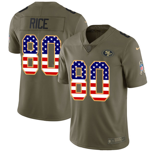 Nike 49ers #80 Jerry Rice Olive/USA Flag Youth Stitched NFL Limited Salute to Service Jersey